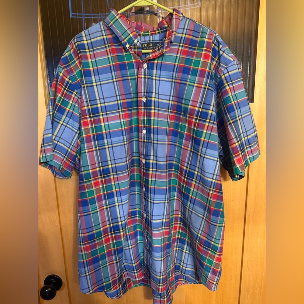 Ralph Lauren Classic Fit Men’s 2XB Blue  Red Plaid Short Sleeve Button Up